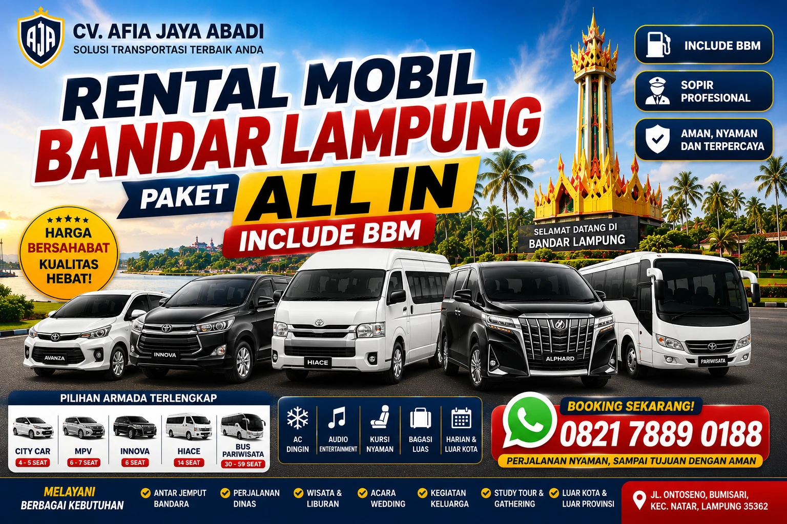 Rental Mobil Bandar Lampung pariwisata