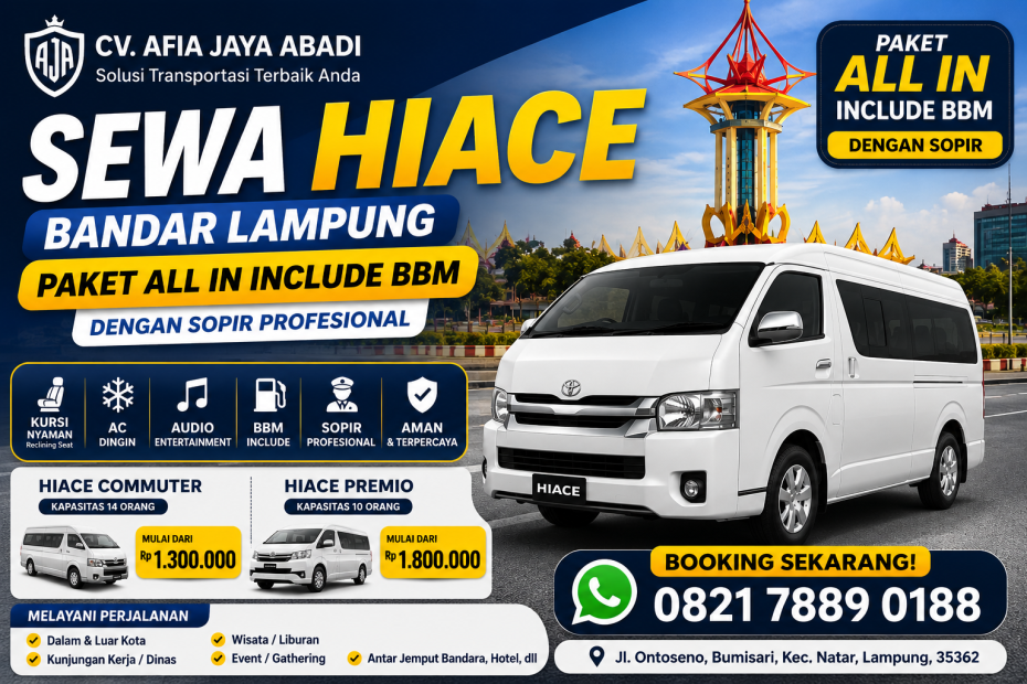 Sewa Hiace Bandar Lampung Untuk Ziarah, Paket All In Include BBM Dengan Sopir Berpengalaman