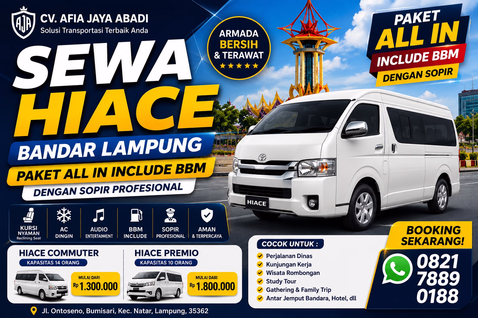 sewa hiace bandar lampung incllude BBM